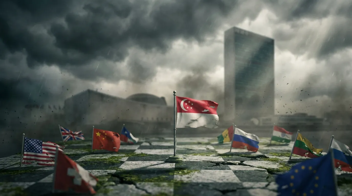 AI-generated illustration accompanying the essay on the fraying rules-based international order